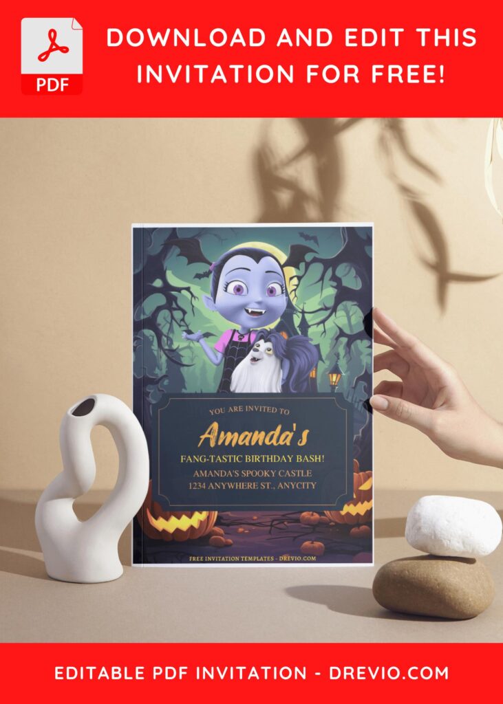 (Free Editable PDF) Vampirina Halloween Fun Birthday Invitation Templates H