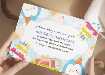 (Free Editable PDF) Colorful Penguin Birthday Invitation Templates E