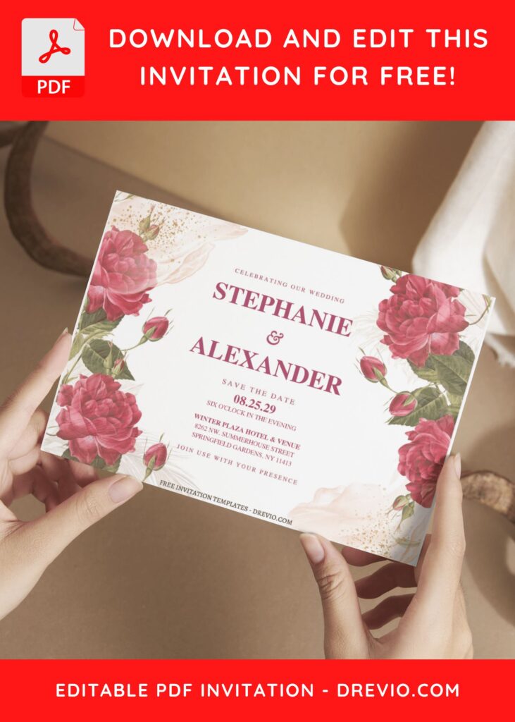 (Free Editable PDF) Roses In Bloom Wedding Invitation Templates E