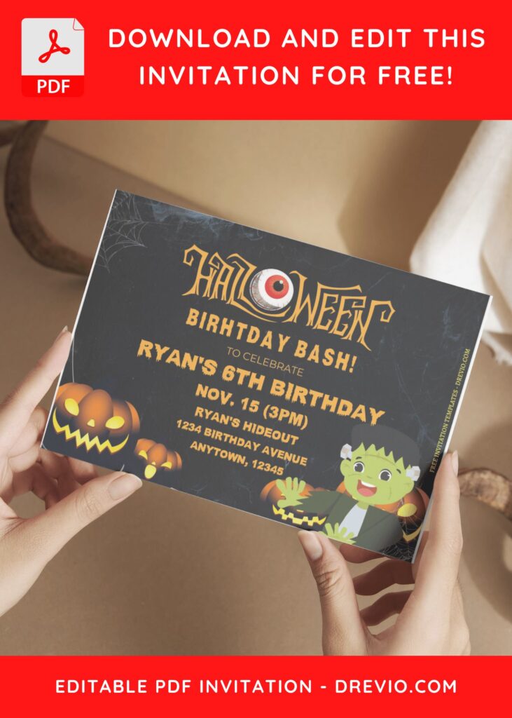 (Free Editable PDF) Frankenstein Halloween Birthday Bash Invitation Templates E