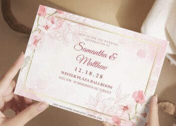(Free Editable PDF) Celestial Cherry Blossom Wedding Invitation Templates