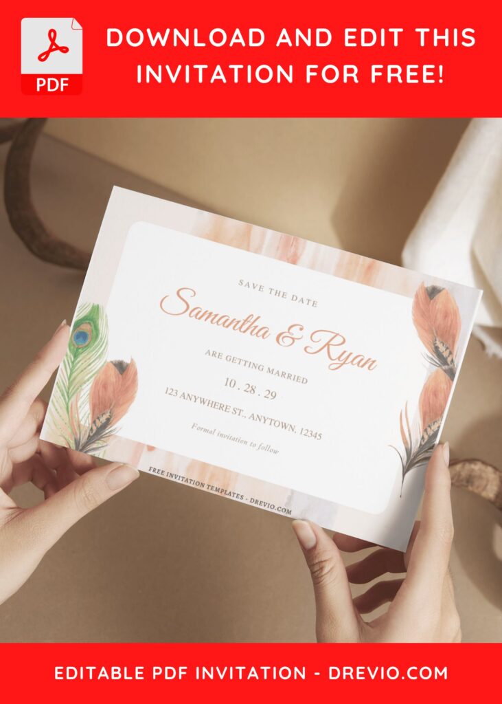 (Free Editable PDF) Modern Flair Bohemian Wedding Invitation Templates I