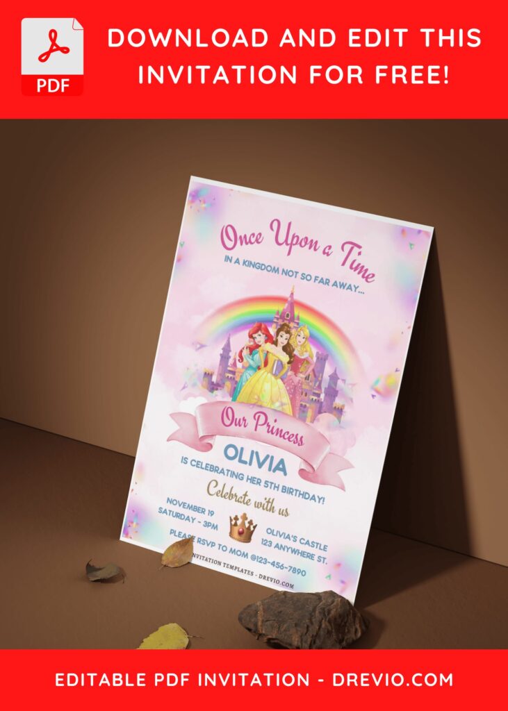 (Free Editable PDF) Disney Princess Wonderland Birthday Invitation Templates I