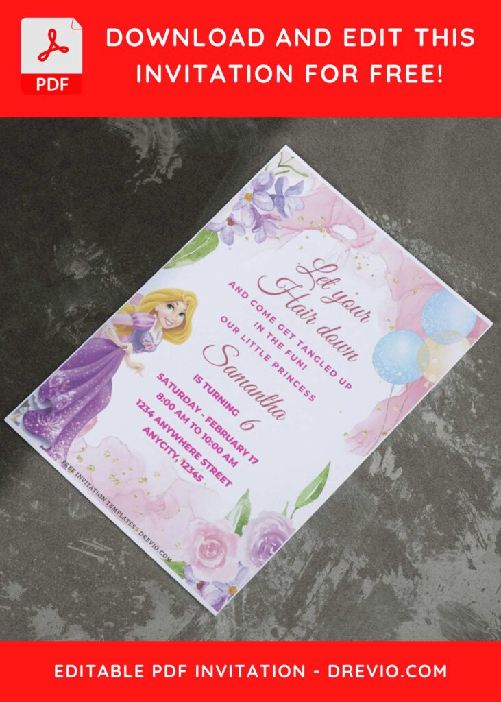 (Free Editable PDF) Dreamy Floral Rapunzel Birthday Invitation Templates I