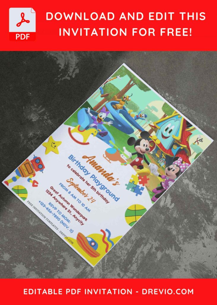 (Free Editable PDF) Playful Mickey Mouse And Friends Birthday Invitation Templates I