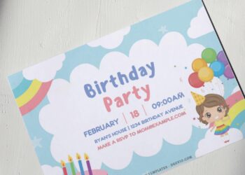 (Free Editable PDF) Rainbow Cloud Birthday Invitation Templates