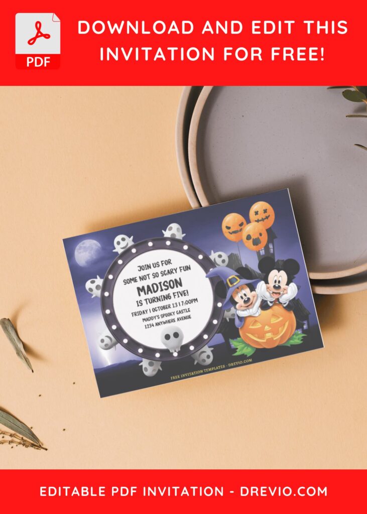 (Free Editable PDF) Hallo-weenie! Mickey Mouse Birthday Invitation Templates J