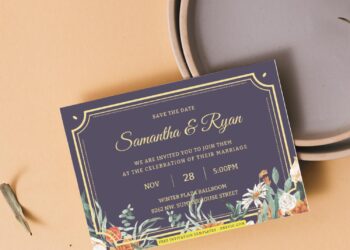 (Free Editable PDF) Elegant Classic Frame & Floral Wedding Invitation Templates J