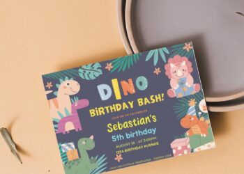 (Free Editable PDF) Colorful Dino Birthday Bash Invitation Templates F