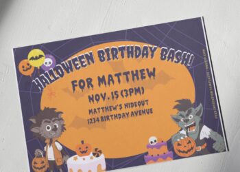 (Free Editable PDF) Werewolf Halloween Birthday Bash Invitation Templates G