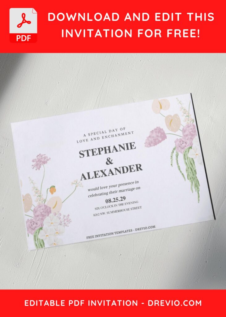 Invitation Template of (Free Editable PDF) Watercolor Flowers Wedding Invitation Templates 6