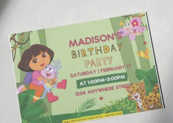 (Free Editable PDF) Dora Jungle Explorer Birthday Bash Invitation Templates G