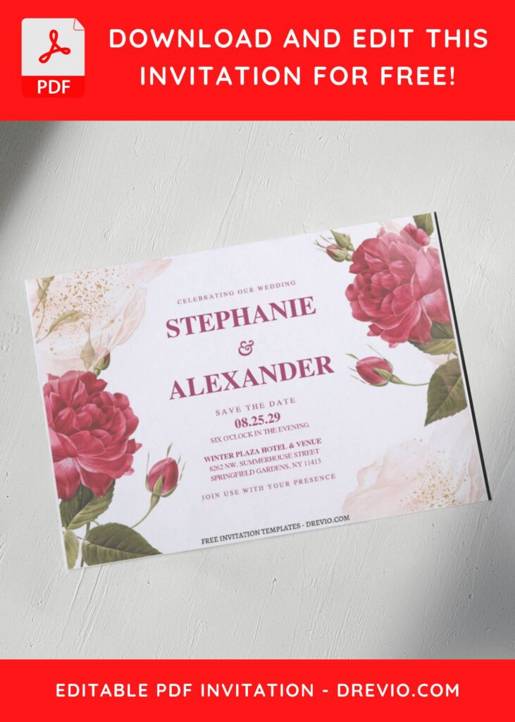 (Free Editable PDF) Roses In Bloom Wedding Invitation Templates G
