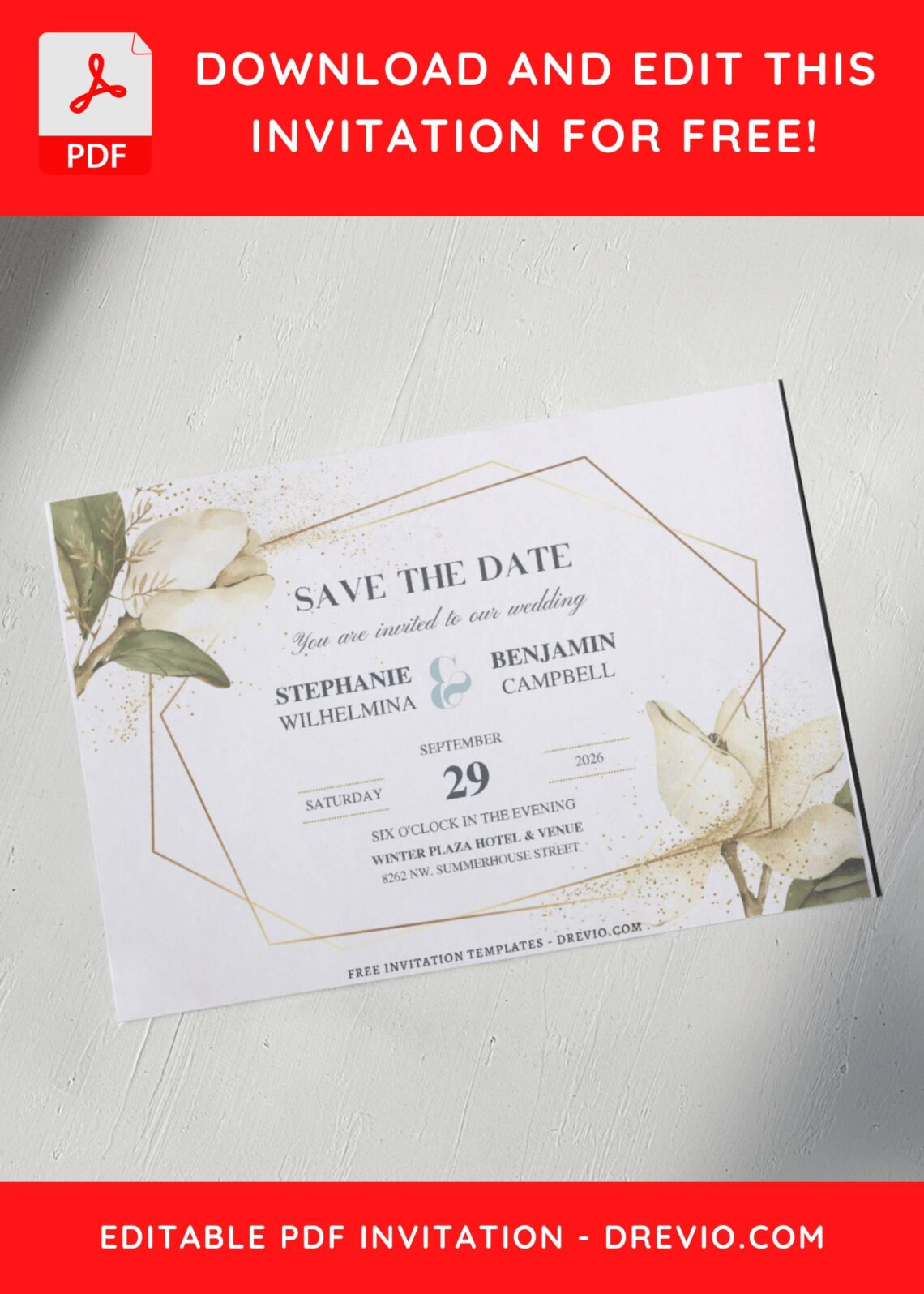 (Free Editable PDF) Geometric Floral Symphony Wedding Invitation Templates G