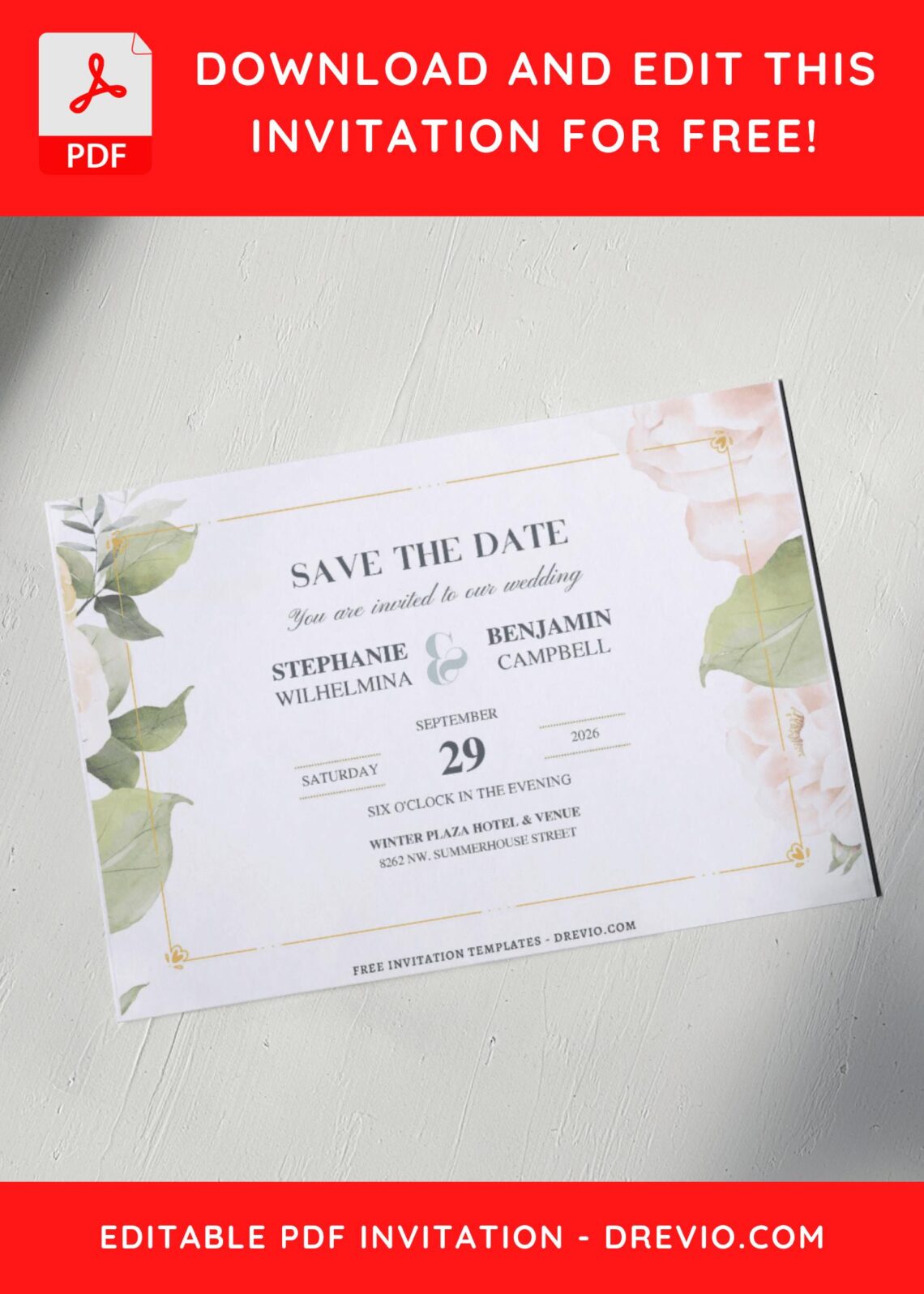 (Free Editable PDF) Timeless & Romantic Rose Wedding Invitation Templates G