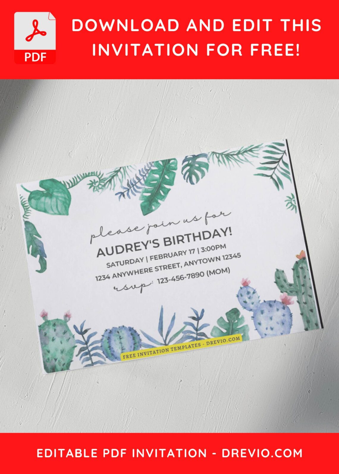 (Free Editable PDF) Summer Cactus Birthday Invitation Templates G