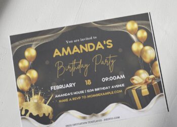 (Free Editable PDF) Shimmering Gold Birthday Celebration Invitation Templates F