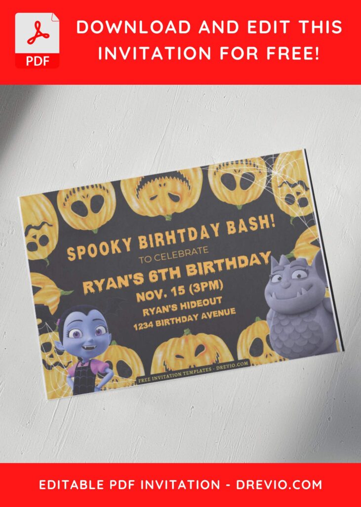 (Free Editable PDF) Spooky Vampirina Birthday Invitation Templates A