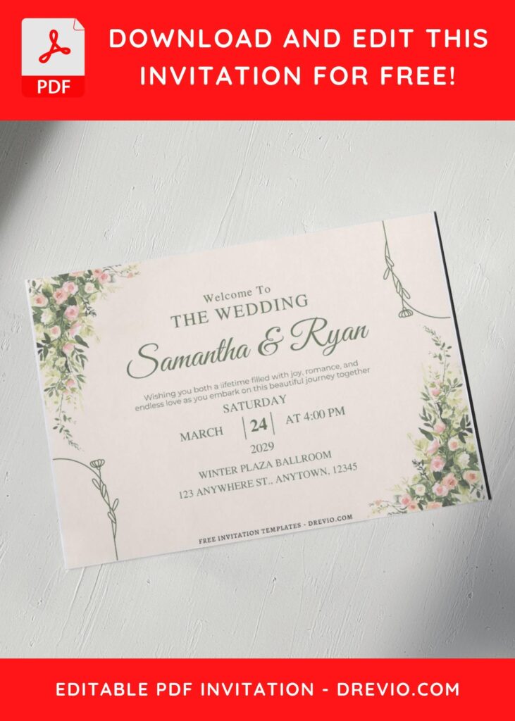(Free Editable PDF) Floral Art Deco Wedding Invitation Templates A