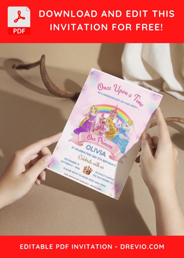 (Free Editable PDF) Disney Princess Wonderland Birthday Invitation Templates A