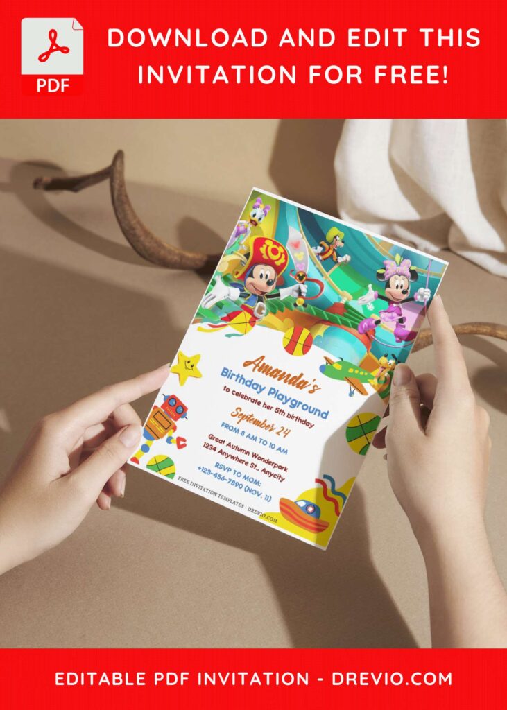 (Free Editable PDF) Playful Mickey Mouse And Friends Birthday Invitation Templates A
