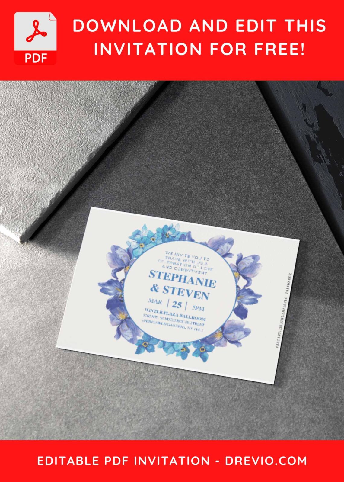(Free Editable PDF) Captivating Blue Floral Wedding Invitation Templates H