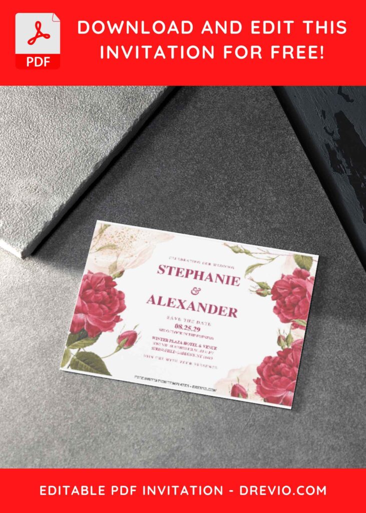 (Free Editable PDF) Roses In Bloom Wedding Invitation Templates H
