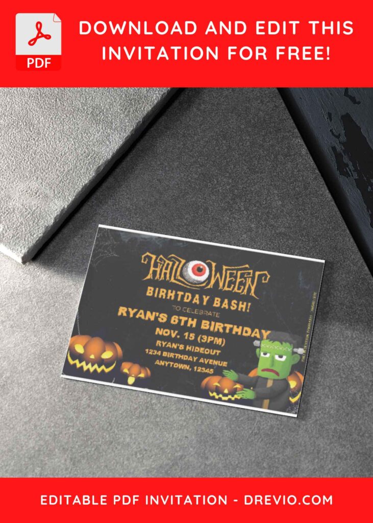 (Free Editable PDF) Frankenstein Halloween Birthday Bash Invitation Templates H