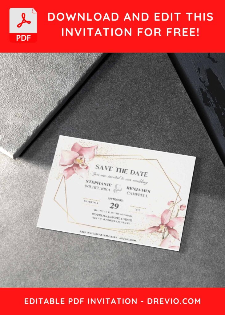 (Free Editable PDF) Geometric Floral Symphony Wedding Invitation Templates H