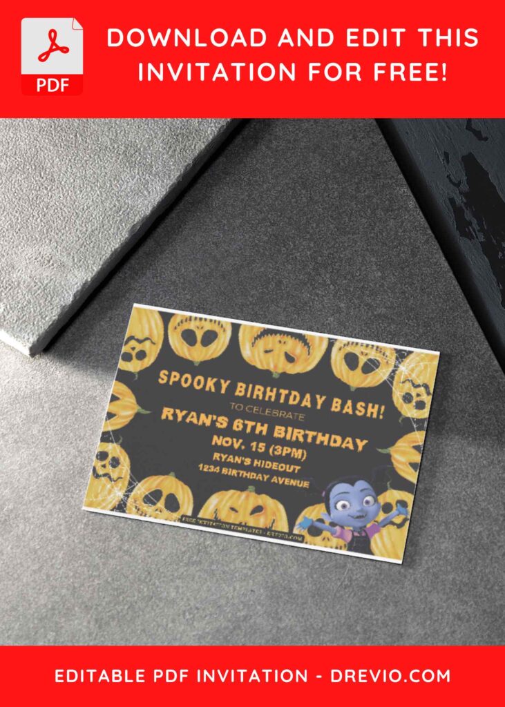 (Free Editable PDF) Spooky Vampirina Birthday Invitation Templates B