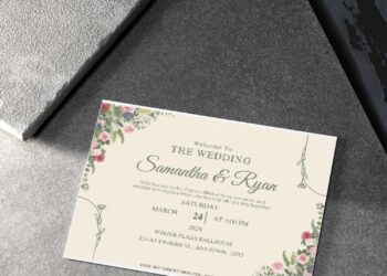 (Free Editable PDF) Floral Art Deco Wedding Invitation Templates B