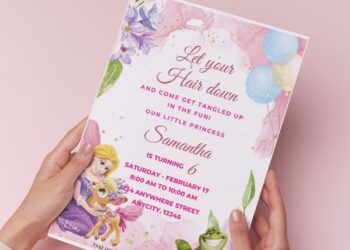 (Free Editable PDF) Dreamy Floral Rapunzel Birthday Invitation Templates B