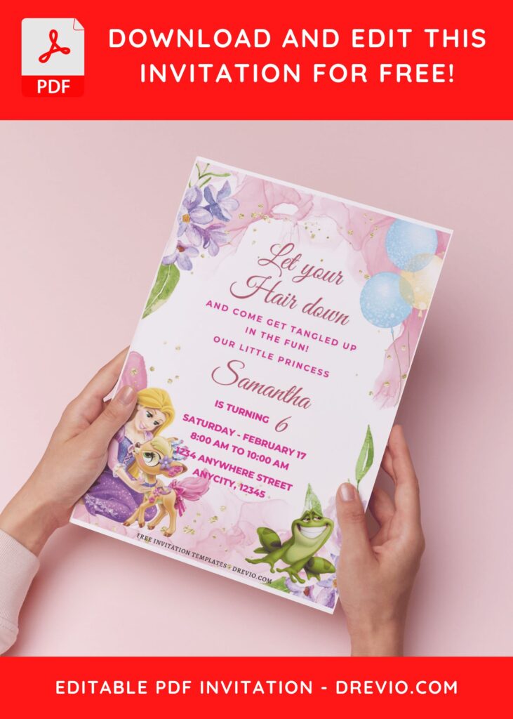 (Free Editable PDF) Dreamy Floral Rapunzel Birthday Invitation Templates B
