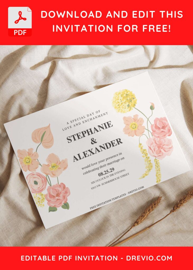 Invitation Template of (Free Editable PDF) Watercolor Flowers Wedding Invitation Templates 4