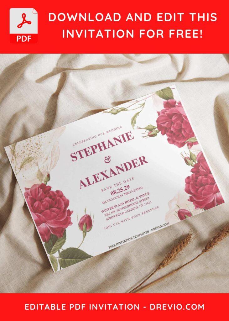 (Free Editable PDF) Roses In Bloom Wedding Invitation Templates I