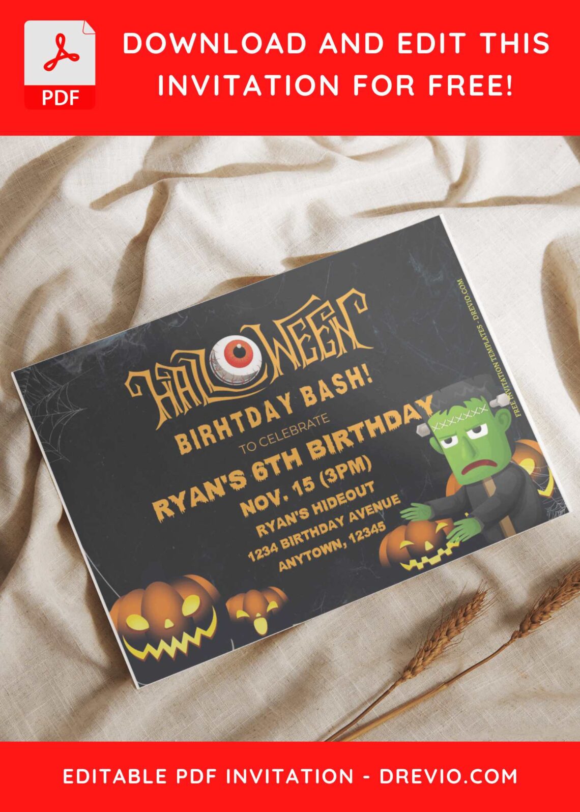 (Free Editable PDF) Frankenstein Halloween Birthday Bash Invitation Templates I