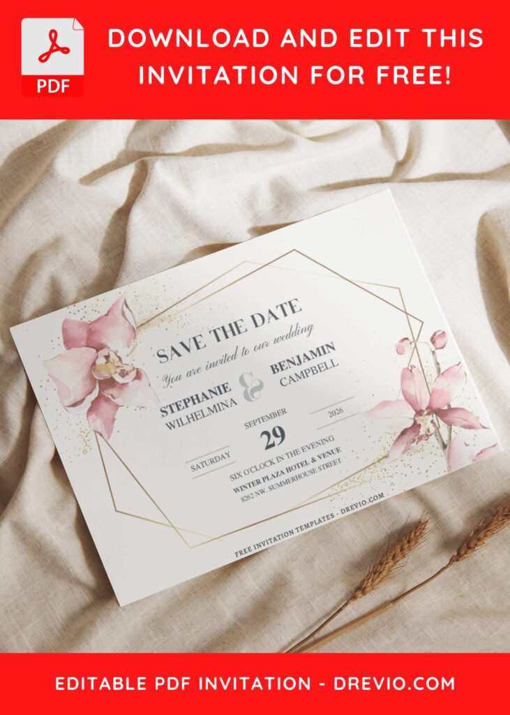 (Free Editable PDF) Geometric Floral Symphony Wedding Invitation Templates I