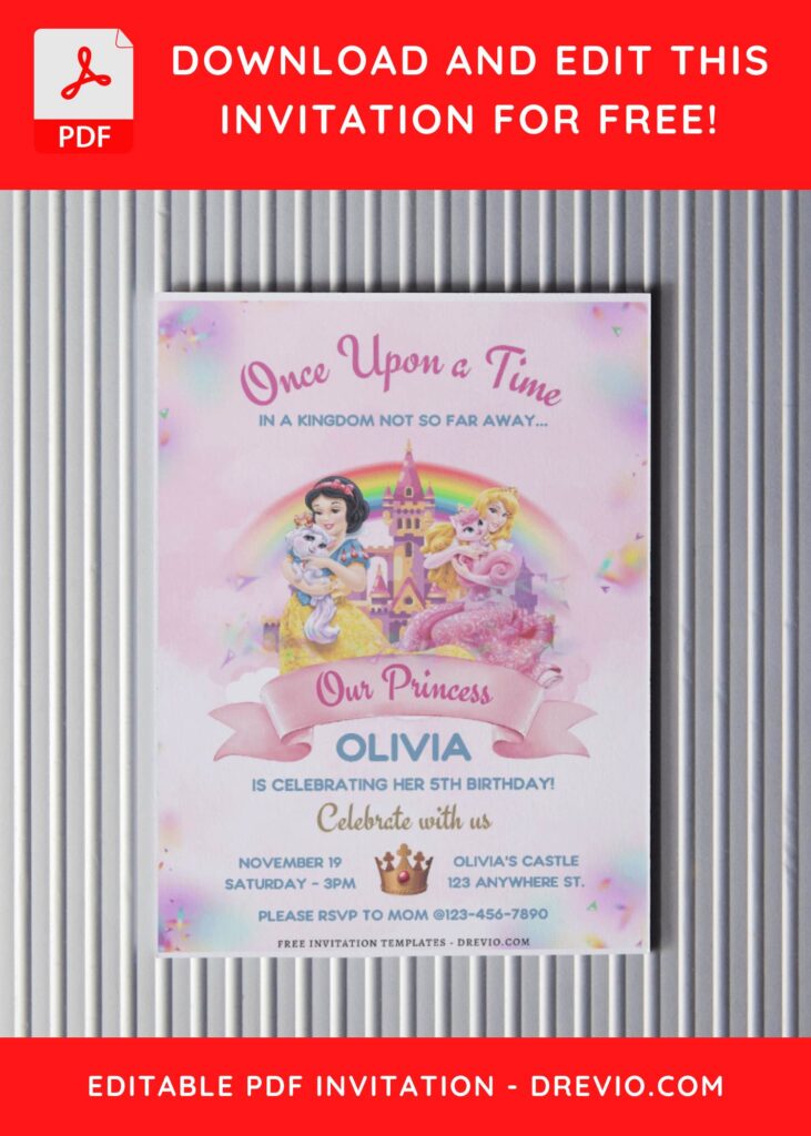 (Free Editable PDF) Disney Princess Wonderland Birthday Invitation Templates C