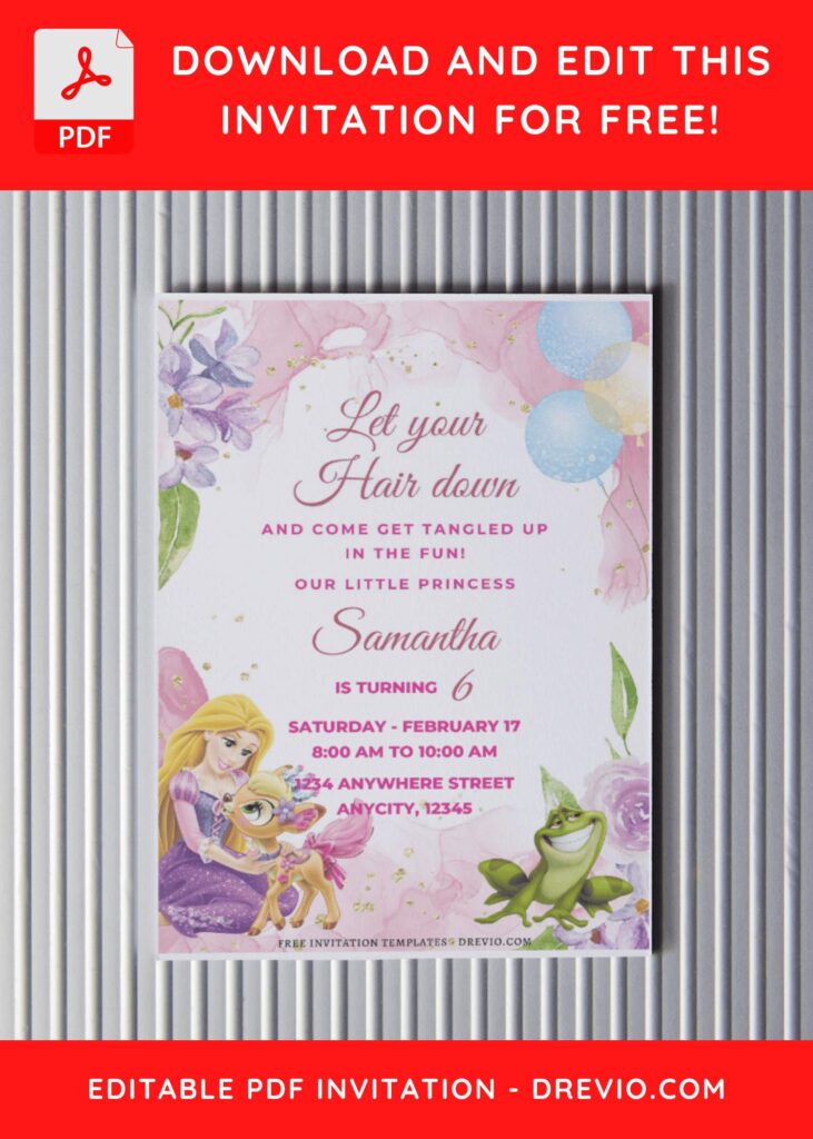 (Free Editable PDF) Dreamy Floral Rapunzel Birthday Invitation Templates C