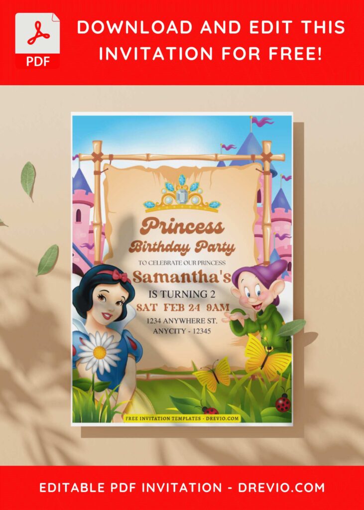 (Free Editable PDF) Snow White Garden Reverie Birthday Invitation Templates C