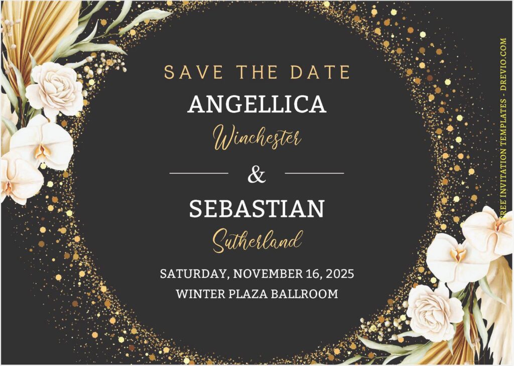(Free Editable PDF) Glamour Gold And Bohemian Floral Wedding Invitation Templates A