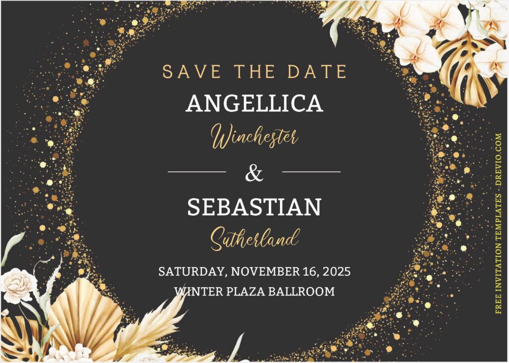 (Free Editable PDF) Glamour Gold And Bohemian Floral Wedding Invitation Templates B