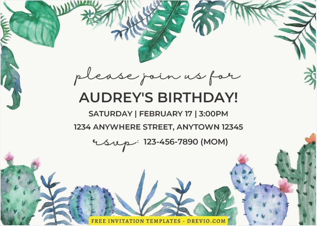 (Free Editable PDF) Summer Cactus Birthday Invitation Templates B