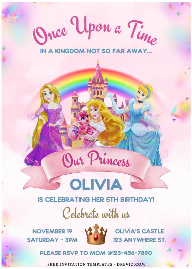 (Free Editable PDF) Disney Princess Wonderland Birthday Invitation Templates D