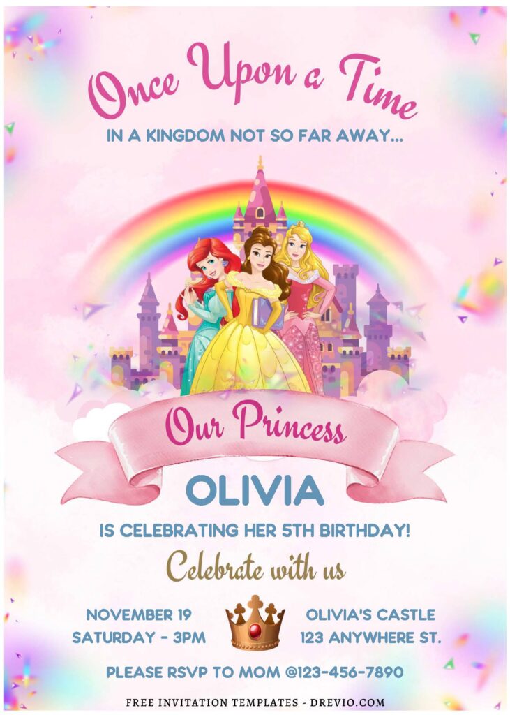 (Free Editable PDF) Disney Princess Wonderland Birthday Invitation Templates E