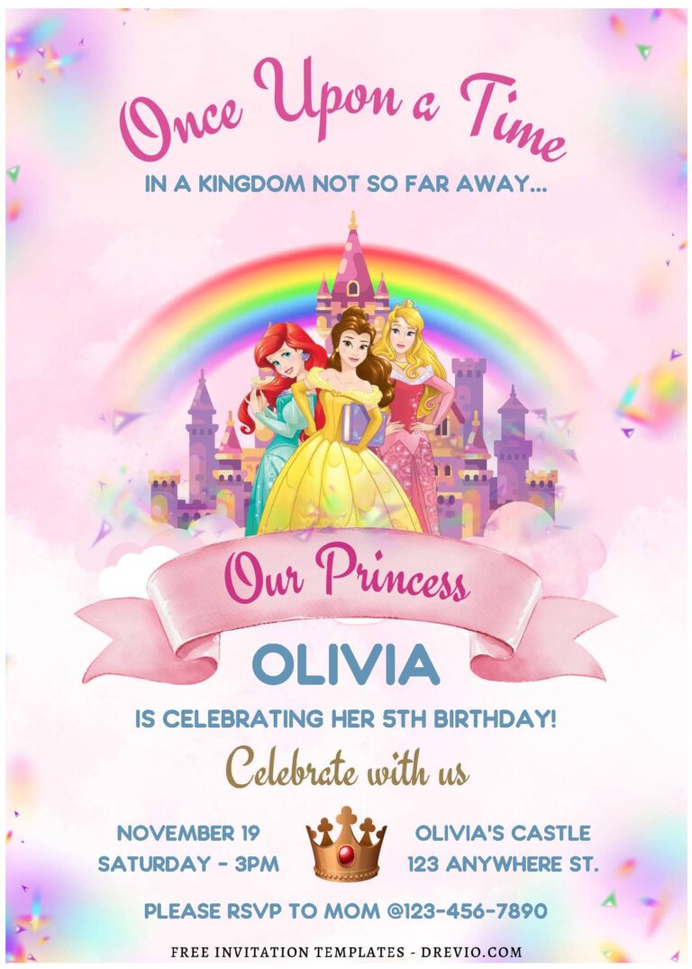 (Free Editable PDF) Disney Princess Wonderland Birthday Invitation ...