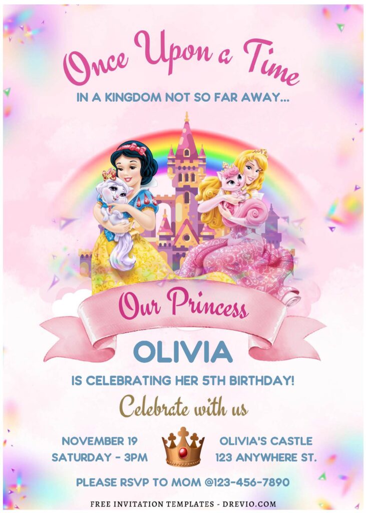 (Free Editable PDF) Disney Princess Wonderland Birthday Invitation Templates F