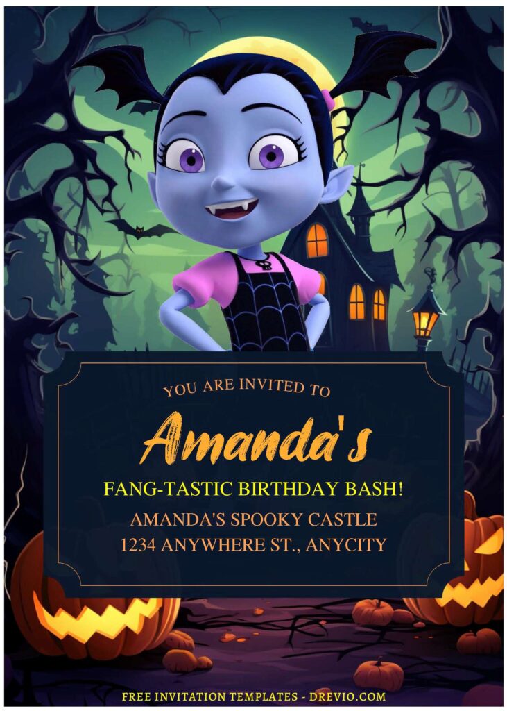 (Free Editable PDF) Vampirina Halloween Fun Birthday Invitation Templates D