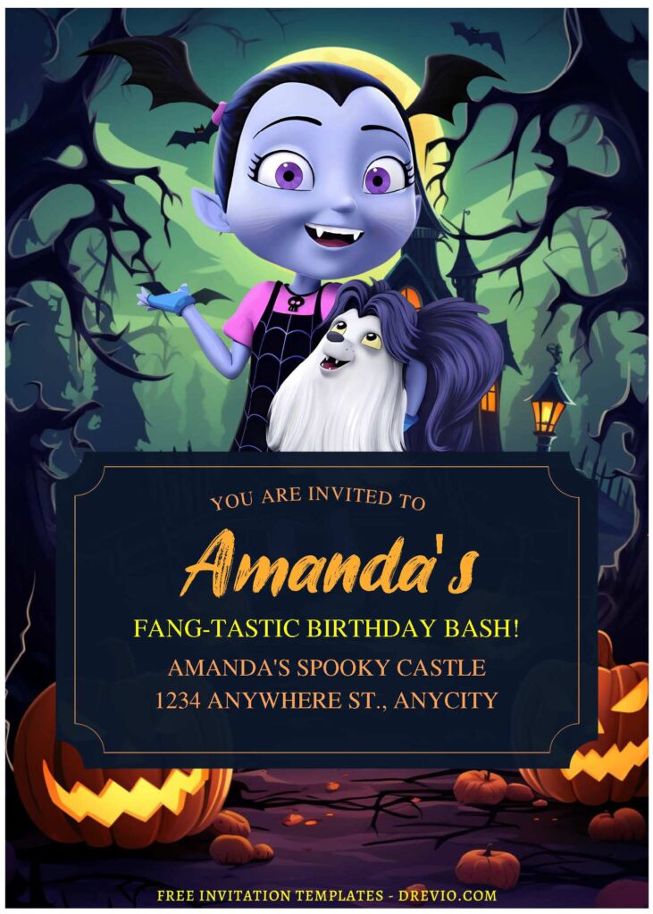 (Free Editable PDF) Vampirina Halloween Fun Birthday Invitation Templates E