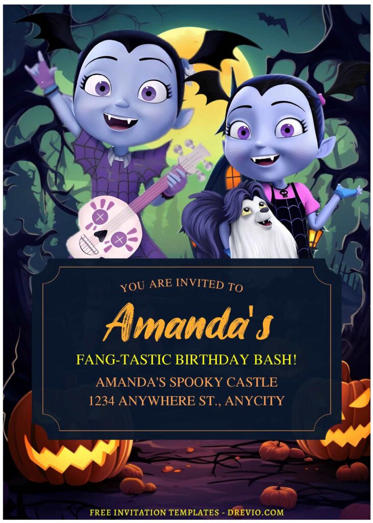 (Free Editable PDF) Vampirina Halloween Fun Birthday Invitation Templates F